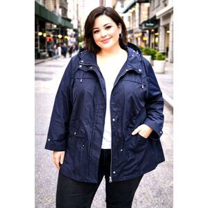 Susan Graver Navy Lightweight Rain Waterproof Windbreaker Jacket Plus Size 3X